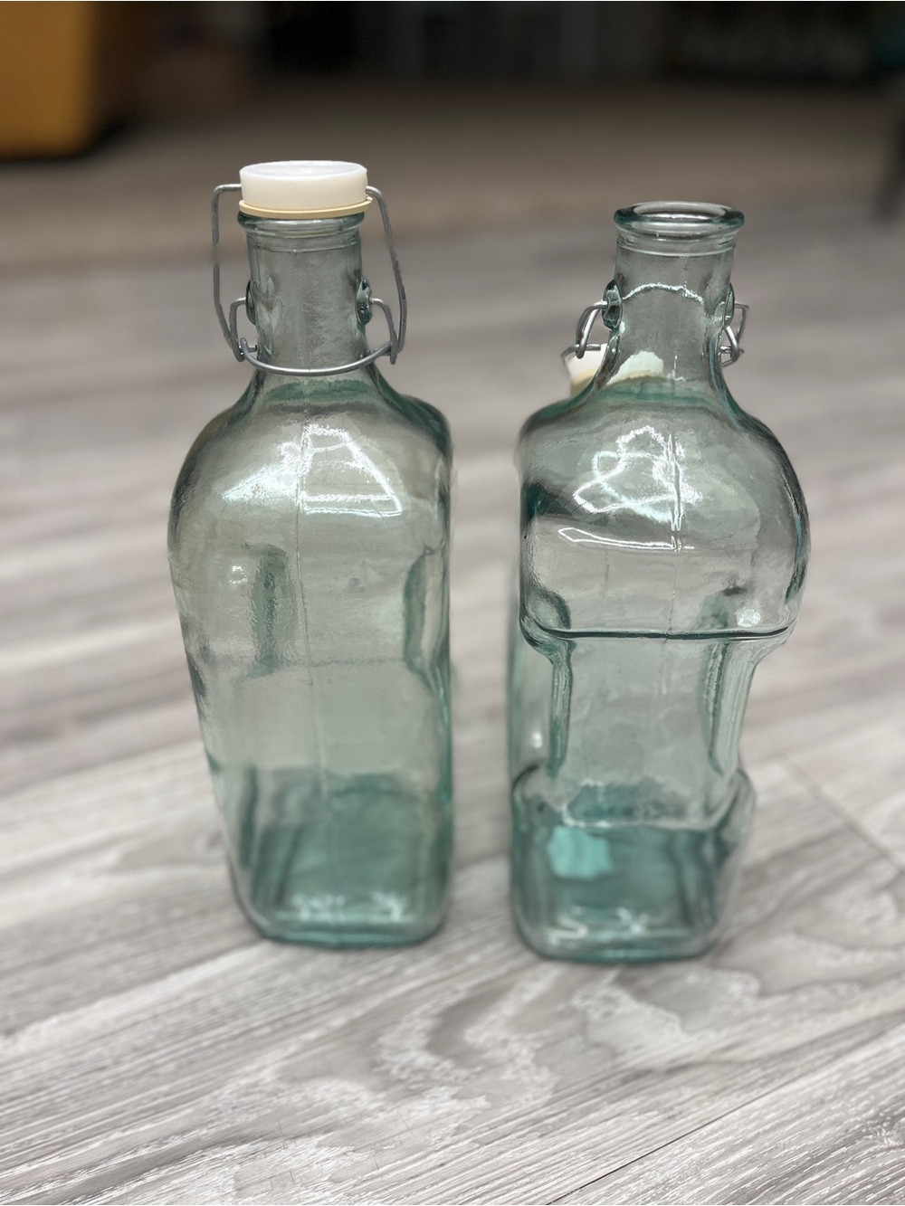 Set of Two Aqua Glass Swing-Top Bottles